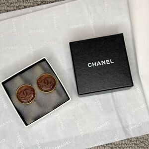 Vintage Chanel Gold Plated Poured Glass CC Earrings